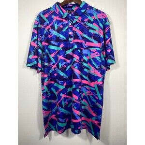 Yatta Golf Polo Shirt XL Blue Pink Abstract Performance Stretch Golf Shirt